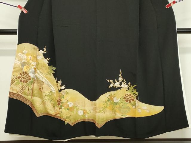 平和屋着物■豪華黒留袖　刺繍　花鳥文　暈し染め　金彩　正絹　逸品　DAAY8832cd