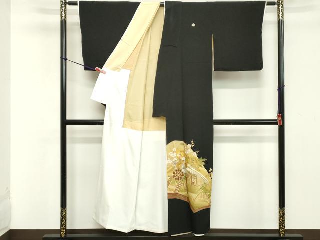 平和屋着物■豪華黒留袖　刺繍　花鳥文　暈し染め　金彩　正絹　逸品　DAAY8832cd