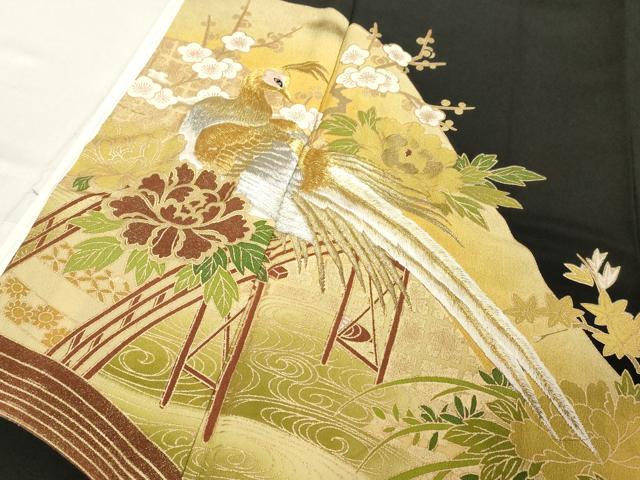 平和屋着物■豪華黒留袖　刺繍　花鳥文　暈し染め　金彩　正絹　逸品　DAAY8832cd