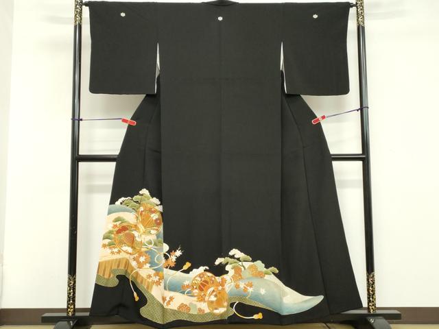 平和屋着物■豪華黒留袖　駒刺繍　鼓文　吉祥花文　金彩　正絹　逸品　DAAY8911cd
