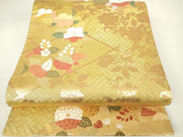 平和屋着物▼佐賀錦　六通柄袋帯　唐織　吉祥花文　金糸　正絹　逸品　DAAY9026az