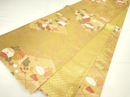 平和屋着物▼佐賀錦　六通柄袋帯　唐織　吉祥花文　金糸　正絹　逸品　DAAY9026az