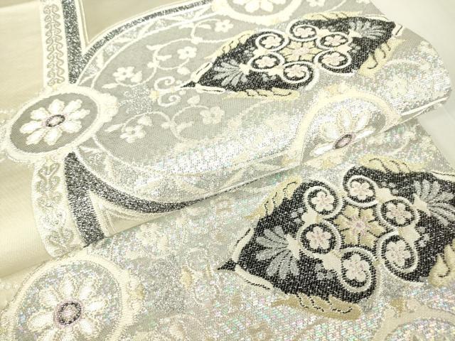 平和屋着物▼西陣　六通柄袋帯　正倉院花文　銀糸　正絹　逸品　DAAY9027az