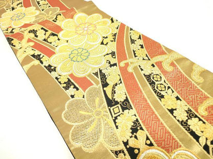 平和屋着物▼六通柄袋帯　粋翔華匠錦　立波花文　金糸　正絹　逸品　DAAY9052az