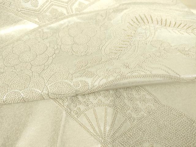 平和屋着物▼中国三大刺繍　相良刺繍　総刺繍　太鼓柄袋帯　扇面花文　金糸　引箔　正絹　逸品　DAAY9071az