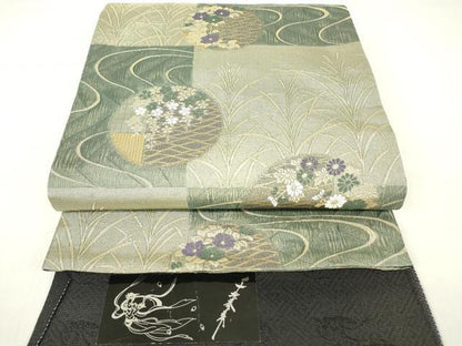 平和屋着物▽世界的友禅作家 千地泰弘 スリーシーズン 春夏秋 六通柄袋帯 千地天女 流水花丸文 金糸 証紙付き 逸品 DAAY9123az