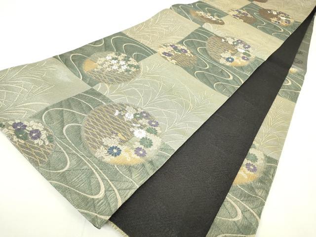 平和屋着物▽世界的友禅作家 千地泰弘 スリーシーズン 春夏秋 六通柄袋帯 千地天女 流水花丸文 金糸 証紙付き 逸品 DAAY9123az
