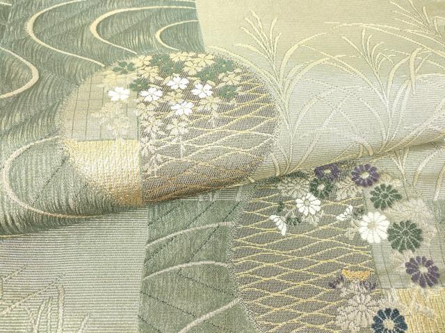 平和屋着物▽世界的友禅作家 千地泰弘 スリーシーズン 春夏秋 六通柄袋帯 千地天女 流水花丸文 金糸 証紙付き 逸品 DAAY9123az