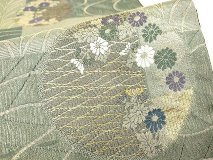 平和屋着物▽世界的友禅作家 千地泰弘 スリーシーズン 春夏秋 六通柄袋帯 千地天女 流水花丸文 金糸 証紙付き 逸品 DAAY9123az