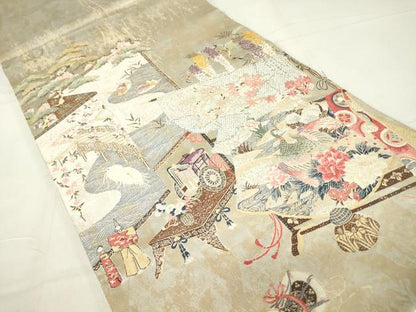 平和屋着物▼六通柄袋帯　作家物　春の宴　金糸　引箔　正絹　逸品　DAAY9139az