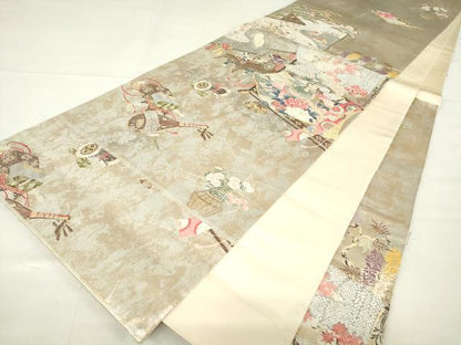 平和屋着物▼六通柄袋帯　作家物　春の宴　金糸　引箔　正絹　逸品　DAAY9139az