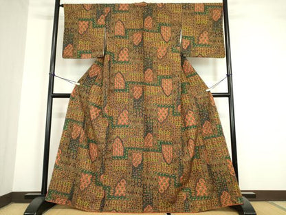 平和屋着物●上質な小紋 紬地 洋花文 正絹 逸品 未使用 DAAY9197az