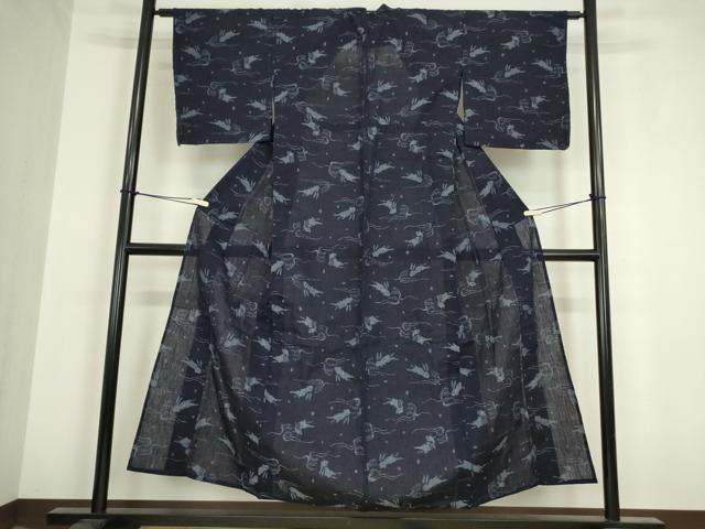 平和屋着物●久留米絣　単衣　綿　立波に兎　逸品　DAAY9210az