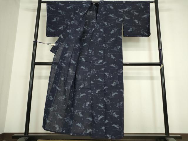 平和屋着物●久留米絣　単衣　綿　立波に兎　逸品　DAAY9210az