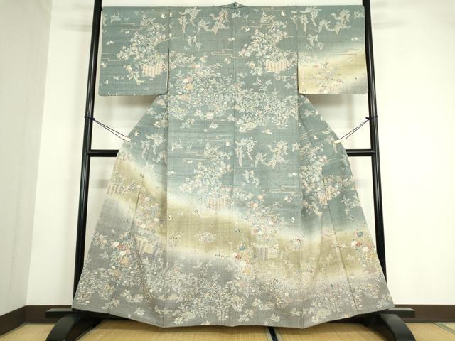 平和屋着物●染織の名門 しょうざん 生紬 訪問着 籬花文 金彩 正絹 逸品 DAAY9252az