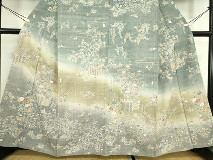 平和屋着物●染織の名門 しょうざん 生紬 訪問着 籬花文 金彩 正絹 逸品 DAAY9252az