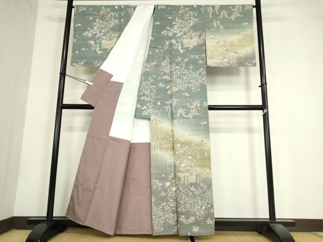 平和屋着物●染織の名門 しょうざん 生紬 訪問着 籬花文 金彩 正絹 逸品 DAAY9252az
