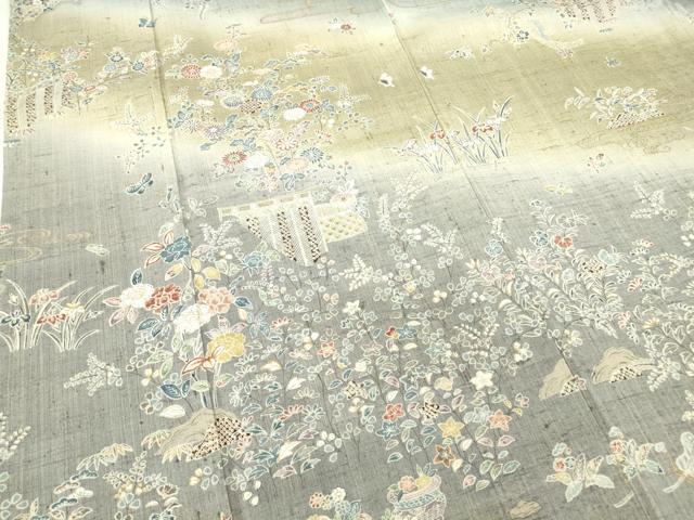 平和屋着物●染織の名門 しょうざん 生紬 訪問着 籬花文 金彩 正絹 逸品 DAAY9252az