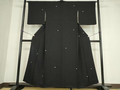 平和屋着物●上質な小紋 絞り 霞文 蛍暈し 黒地 正絹 逸品 DAAY9254az