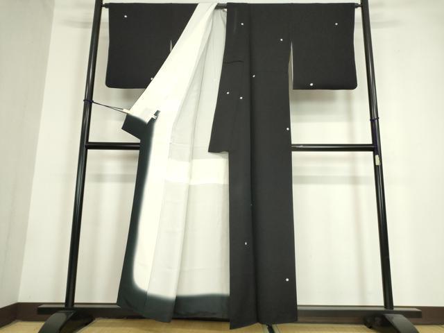平和屋着物●上質な小紋 絞り 霞文 蛍暈し 黒地 正絹 逸品 DAAY9254az