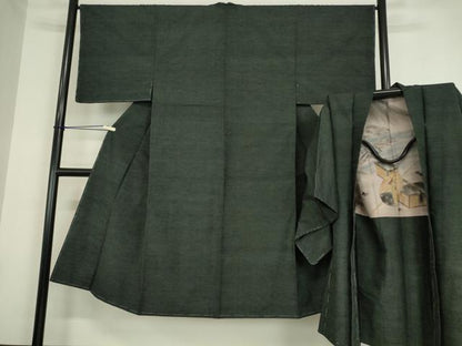 平和屋着物●男性 紬 アンサンブル 蝋色 正絹 逸品 未使用 DAAY9269az