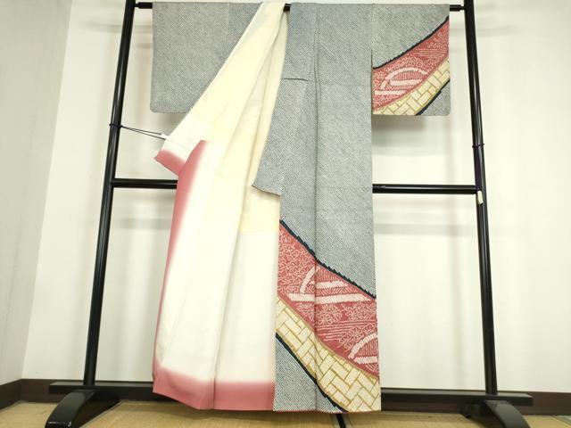 平和屋着物●訪問着　総絞り　籬花文　正絹　逸品　DAAY9348az