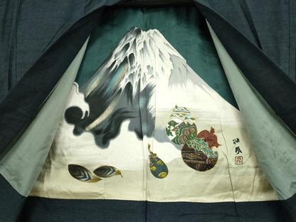 平和屋着物●男性　紬　アンサンブル　濃藍色　正絹　逸品　DAAY9356az
