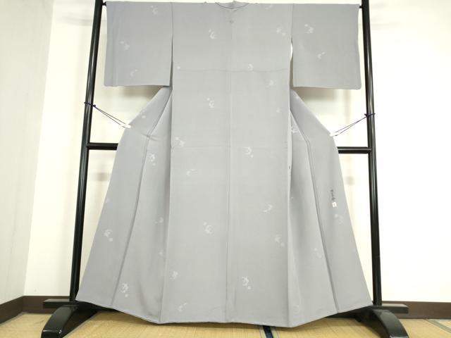 平和屋着物●本加賀友禅作家 柿本市郎監修 色無地 花丸地紋 薄鼠色 正絹 逸品 DAAY9369az