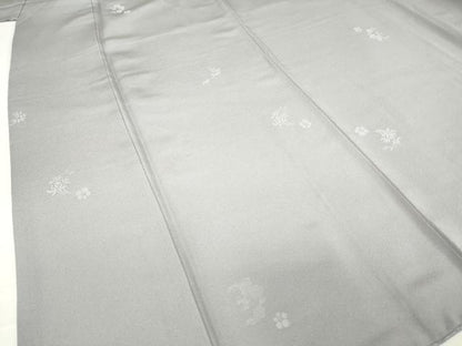 平和屋着物●本加賀友禅作家 柿本市郎監修 色無地 花丸地紋 薄鼠色 正絹 逸品 DAAY9369az