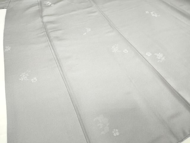 平和屋着物●本加賀友禅作家 柿本市郎監修 色無地 花丸地紋 薄鼠色 正絹 逸品 DAAY9369az