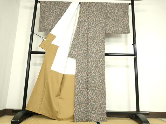 平和屋着物●上質な小紋　紬地　人物文　正絹　逸品　DAAY9377az
