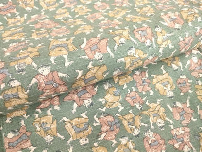 平和屋着物●上質な小紋　紬地　人物文　正絹　逸品　DAAY9377az