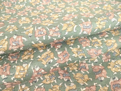 平和屋着物●上質な小紋　紬地　人物文　正絹　逸品　DAAY9377az