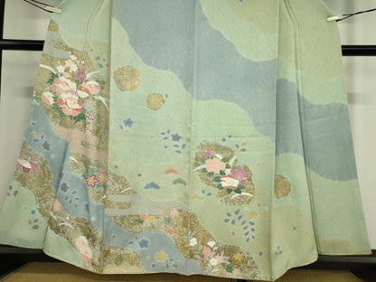 平和屋着物●訪問着　絞り　草花文　金銀彩　正絹　逸品　DAAY9385az
