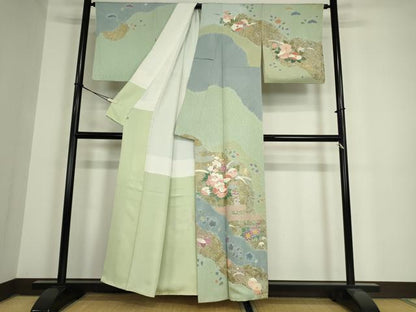 平和屋着物●訪問着　絞り　草花文　金銀彩　正絹　逸品　DAAY9385az