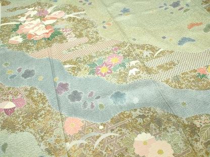 平和屋着物●訪問着　絞り　草花文　金銀彩　正絹　逸品　DAAY9385az