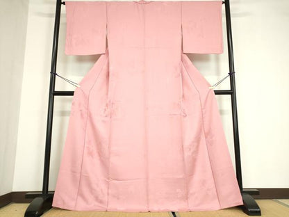 平和屋着物●上質な色無地　蔦の葉地紋　石竹色　正絹　逸品　DAAY9509az
