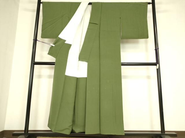 平和屋着物●上質な色無地　老竹色　正絹　逸品　DAAY9542az