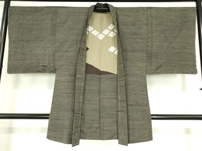 平和屋着物●男性　紬　アンサンブル　霞文　正絹　逸品　DAAY9545az