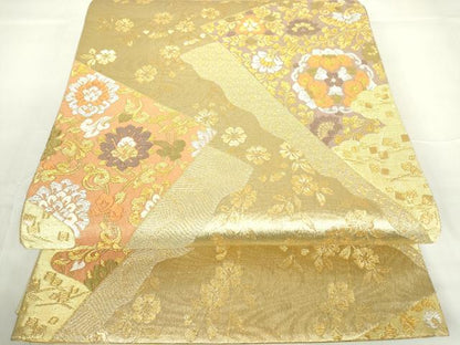 平和屋着物▼六通柄袋帯　花唐草文　金銀糸　正絹　逸品　DAAY9560az