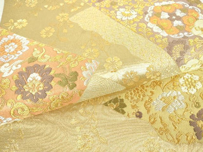 平和屋着物▼六通柄袋帯　花唐草文　金銀糸　正絹　逸品　DAAY9560az