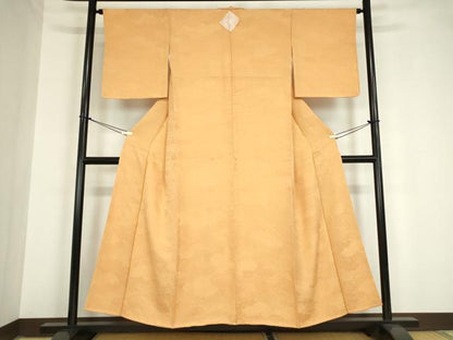 平和屋着物●上質な色無地　雲重ね地紋　杏色　正絹　逸品　未使用　DAAY9654az