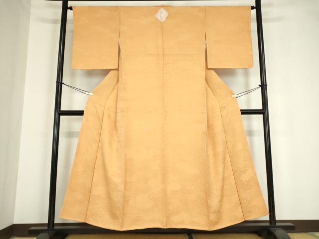 平和屋着物●上質な色無地　雲重ね地紋　杏色　正絹　逸品　未使用　DAAY9654az
