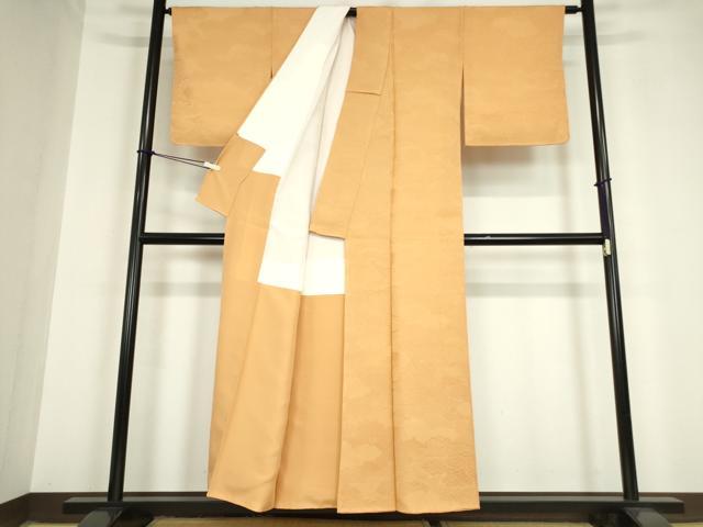 平和屋着物●上質な色無地　雲重ね地紋　杏色　正絹　逸品　未使用　DAAY9654az