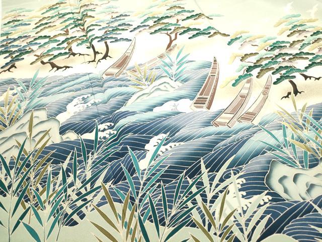 平和屋着物●本加賀友禅作家 村田幸司 色留袖 水辺風景松文 正絹 逸品 DAAY9655az