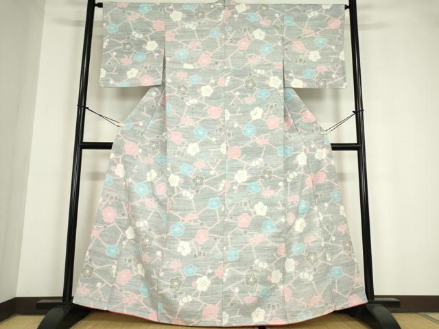 平和屋着物●上質な紬 枝梅文 正絹 逸品 DAAY9658az
