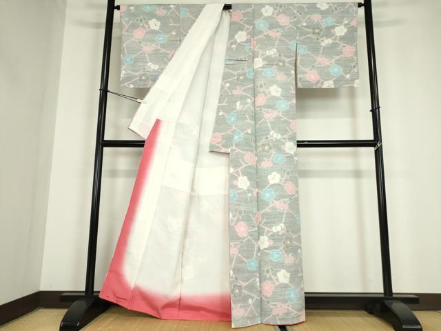 平和屋着物●上質な紬 枝梅文 正絹 逸品 DAAY9658az