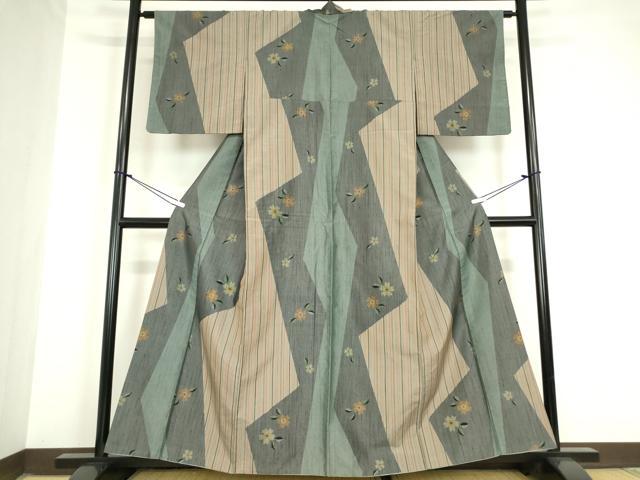 平和屋着物●上質な紬　舞花文　正絹　逸品　DAAY9661az