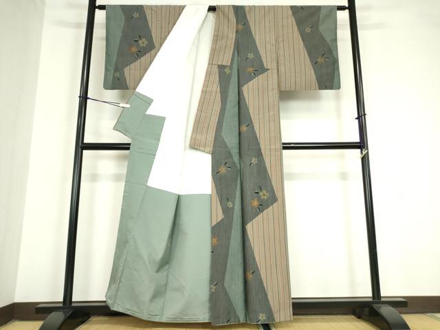 平和屋着物●上質な紬　舞花文　正絹　逸品　DAAY9661az