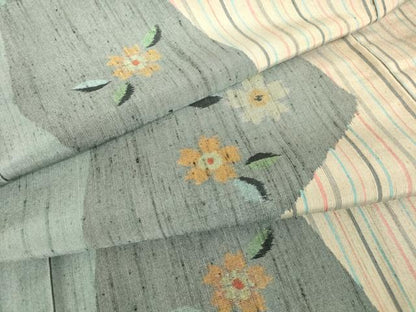 平和屋着物●上質な紬　舞花文　正絹　逸品　DAAY9661az